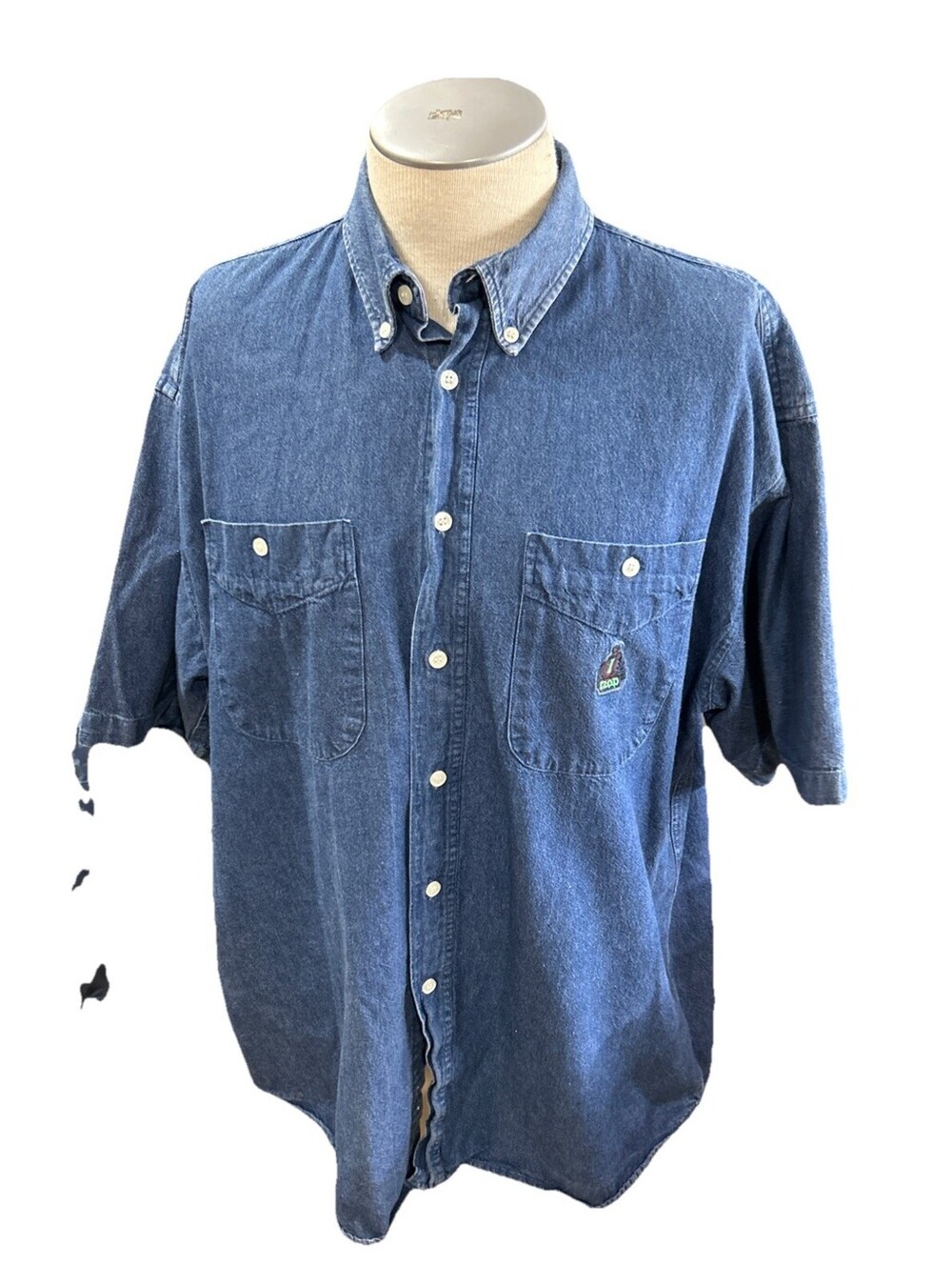 Izod Denim Shirt Vintage Mens Large Short Sleeves Button Blue